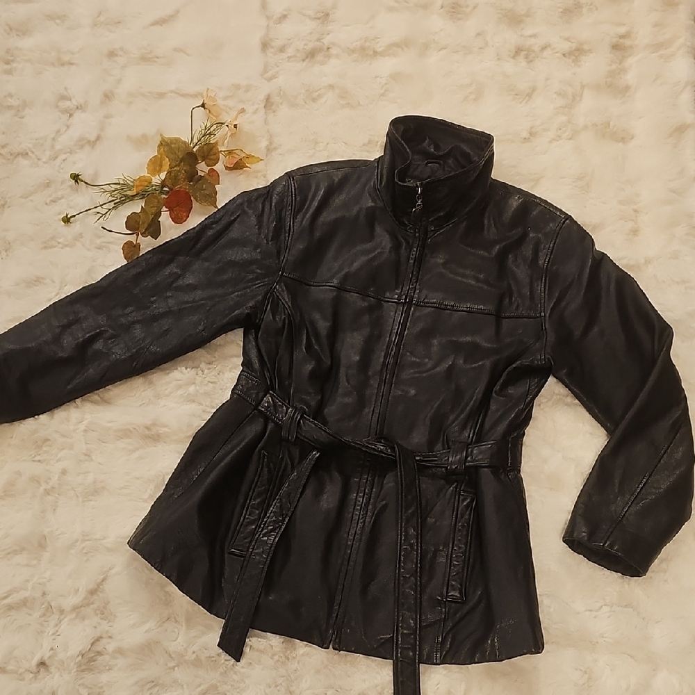 Kathy Ireland Genuine Black Leather Anorak Jacket Womens XL Versatile Bikercore - Picture 2 of 15